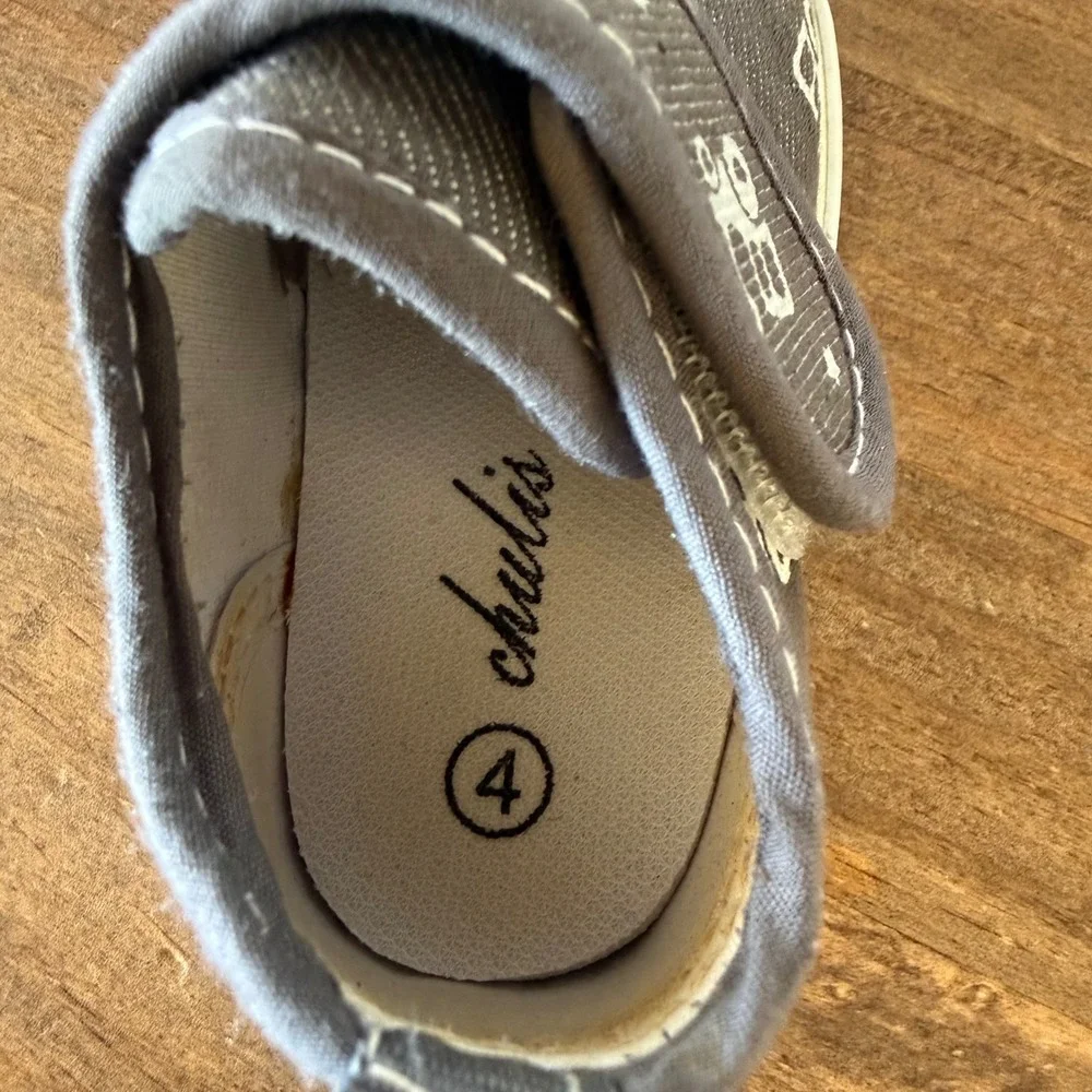 Toddler Slip On Sneakers Size 4 Gray Cars Print Hook & Loop Shoes